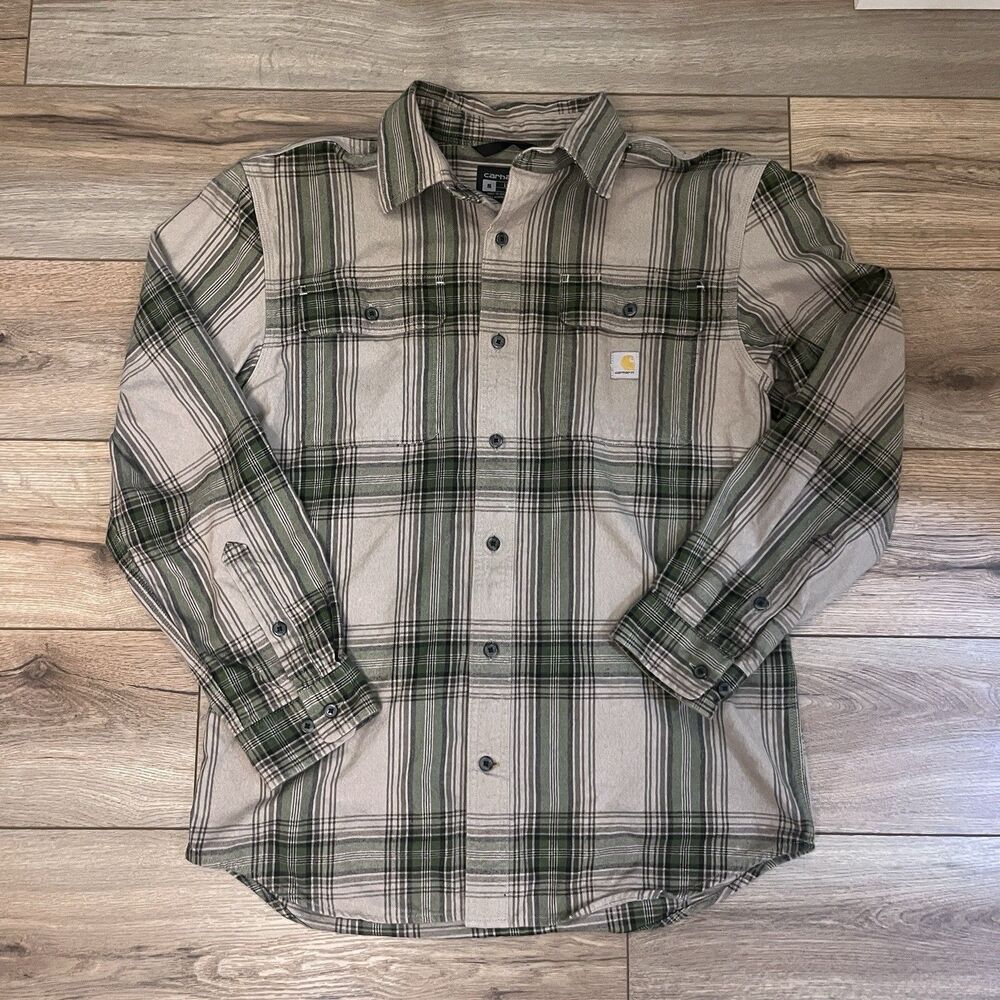 Carhartt Loose Fit Plaid Flannel Long Sleeve Button-Up Shirt Men’s M Green